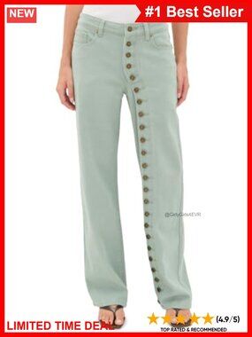 Mid Rise Straight Leg Jeans with Faux Button Placket